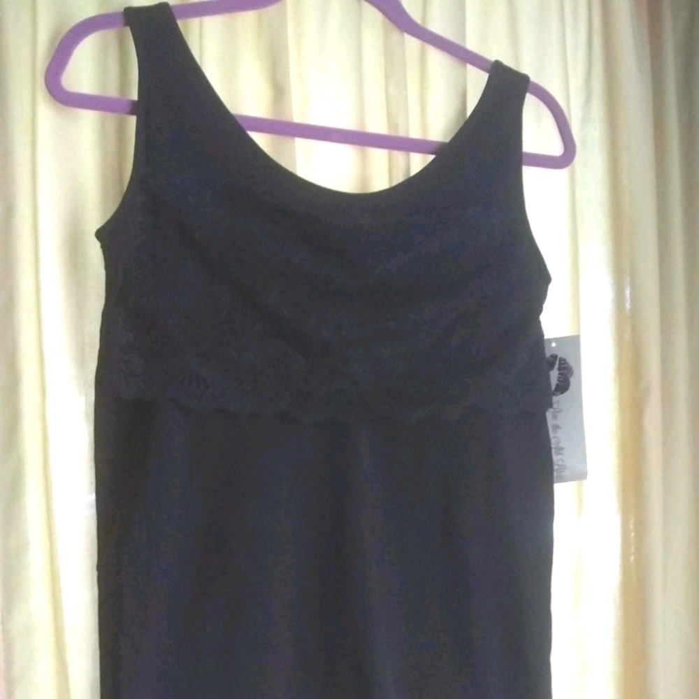 Black shaping tank with lace detail.